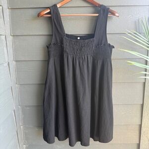 Black Cotton Smocked Babydoll‎ Mini Dress Sleeveless Cottagecore Size M